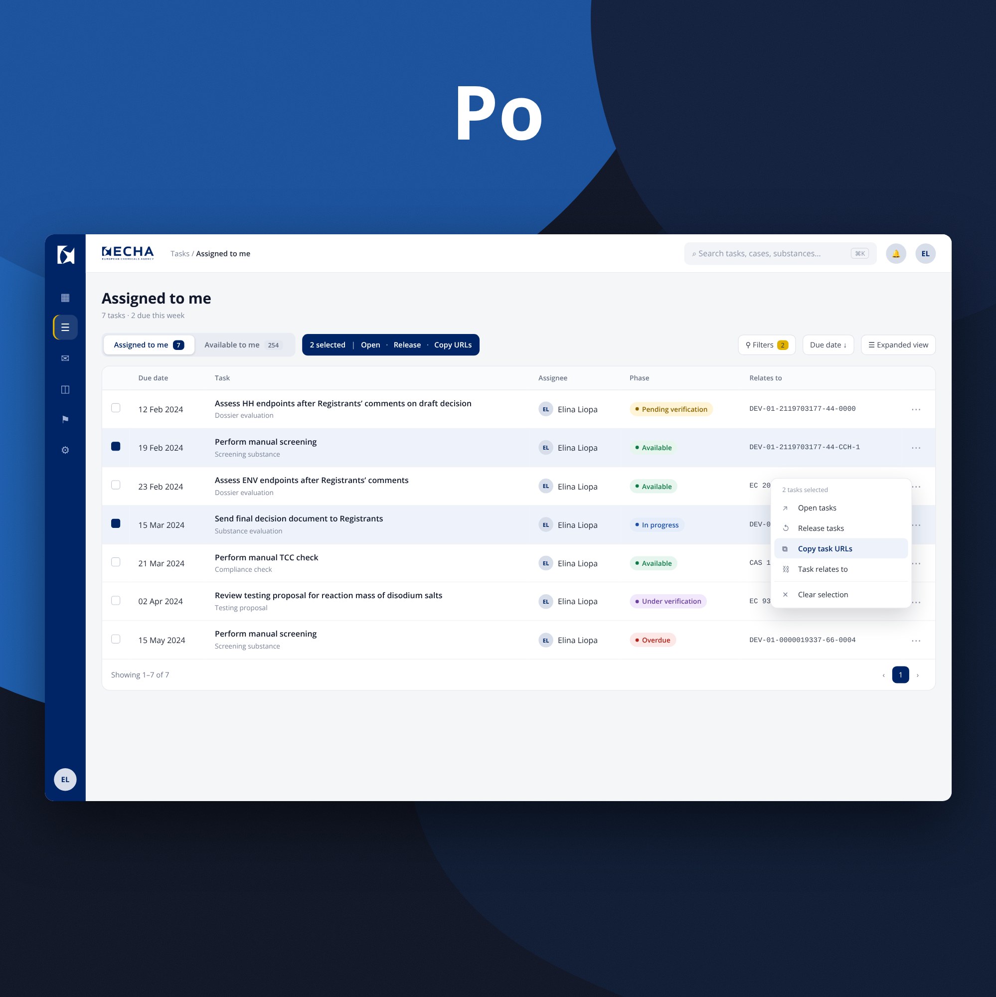 ECHA task hub – redesigned interface
