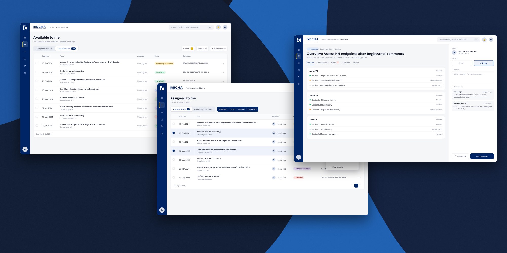 ECHA task hub – redesigned interface